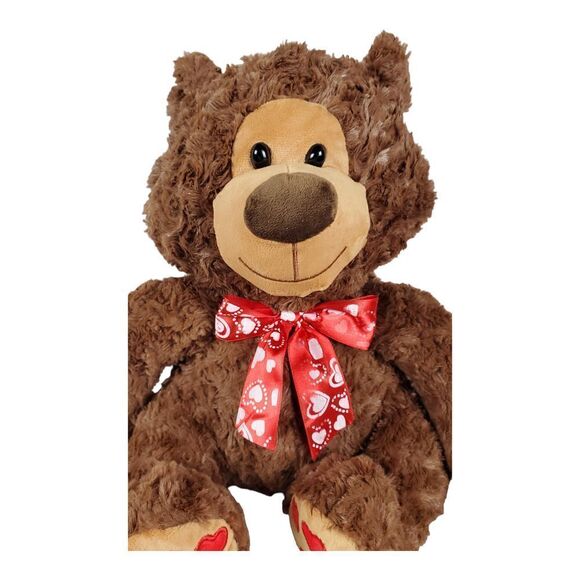 Bear Plush Brown 17" Red Hearts Love Valentine's Stuffed Animal Toy Cuddly Furry - Picture 5 of 10